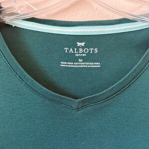 Talbots Long-Sleeved 100% Pima Cotton Dark Green T-Shirt Petite Small Holiday